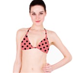 Polka Dots - Black on Coral Pink Bikini Top