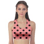 Polka Dots - Black on Coral Pink Women s Sports Bra