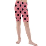 Polka Dots - Black on Coral Pink Kid s Mid Length Swim Shorts