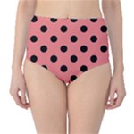 Polka Dots - Black on Coral Pink High-Waist Bikini Bottoms