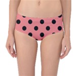 Polka Dots - Black on Coral Pink Mid-Waist Bikini Bottoms