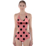 Polka Dots - Black on Coral Pink Cut-Out One Piece Swimsuit