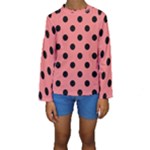 Polka Dots - Black on Coral Pink Kid s Long Sleeve Swimwear