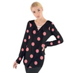 Polka Dots - Coral Pink on Black Women s Tie Up Tee