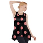 Polka Dots - Coral Pink on Black Side Drop Tank Tunic