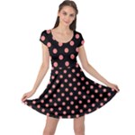 Polka Dots - Coral Pink on Black Cap Sleeve Dress