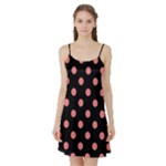 Polka Dots - Coral Pink on Black Satin Night Slip