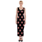 Polka Dots - Coral Pink on Black Fitted Maxi Dress