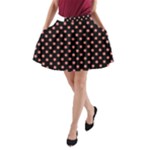 Polka Dots - Coral Pink on Black A-Line Pocket Skirt