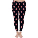 Polka Dots - Coral Pink on Black Winter Leggings