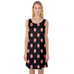 Polka Dots - Coral Pink on Black Sleeveless Satin Nightdress