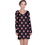 Polka Dots - Coral Pink on Black Long Sleeve Nightdress