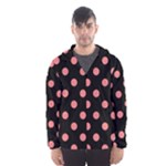 Polka Dots - Coral Pink on Black Hooded Wind Breaker (Men)