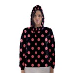 Polka Dots - Coral Pink on Black Hooded Wind Breaker (Women)