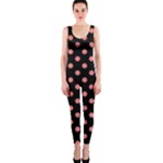 Polka Dots - Coral Pink on Black OnePiece Catsuit