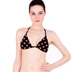 Polka Dots - Coral Pink on Black Bikini Top