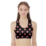 Polka Dots - Coral Pink on Black Women s Sports Bra with Border