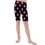 Polka Dots - Coral Pink on Black Kid s Mid Length Swim Shorts