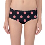 Polka Dots - Coral Pink on Black Mid-Waist Bikini Bottoms