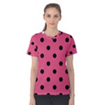 Polka Dots - Black on Dark Pink Women s Cotton Tee