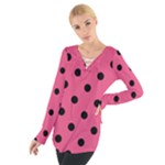 Polka Dots - Black on Dark Pink Women s Tie Up Tee