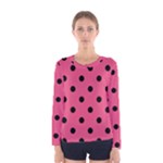 Polka Dots - Black on Dark Pink Women s Long Sleeve T-shirt