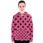 Polka Dots - Black on Dark Pink Women s Zipper Hoodie