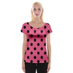 Polka Dots - Black on Dark Pink Women s Cap Sleeve Top