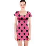 Polka Dots - Black on Dark Pink Short Sleeve Bodycon Dress