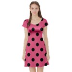 Polka Dots - Black on Dark Pink Short Sleeve Skater Dress