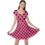 Polka Dots - Black on Dark Pink Cap Sleeve Dress