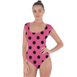 Polka Dots - Black on Dark Pink Short Sleeve Leotard (Ladies)