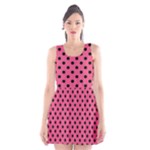 Polka Dots - Black on Dark Pink Scoop Neck Skater Dress