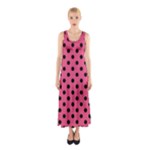 Polka Dots - Black on Dark Pink Full Print Maxi Dress