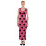 Polka Dots - Black on Dark Pink Fitted Maxi Dress