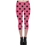 Polka Dots - Black on Dark Pink Capri Leggings