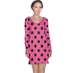 Polka Dots - Black on Dark Pink Long Sleeve Nightdress