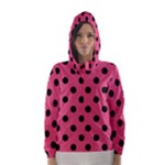 Polka Dots - Black on Dark Pink Hooded Wind Breaker (Women)