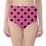 Polka Dots - Black on Dark Pink High-Waist Bikini Bottoms