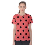 Polka Dots - Black on Pastel Red Women s Cotton Tee