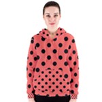 Polka Dots - Black on Pastel Red Women s Zipper Hoodie