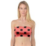 Polka Dots - Black on Pastel Red Bandeau Top