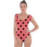 Polka Dots - Black on Pastel Red Short Sleeve Leotard (Ladies)