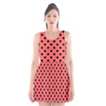 Polka Dots - Black on Pastel Red Scoop Neck Skater Dress