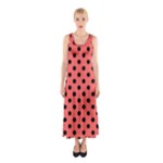 Polka Dots - Black on Pastel Red Full Print Maxi Dress