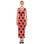 Polka Dots - Black on Pastel Red Fitted Maxi Dress