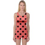 Polka Dots - Black on Pastel Red One Piece Boyleg Swimsuit