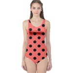 Polka Dots - Black on Pastel Red One Piece Swimsuit