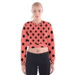 Polka Dots - Black on Pastel Red Women s Cropped Sweatshirt