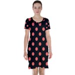 Polka Dots - Pastel Red on Black Short Sleeve Nightdress